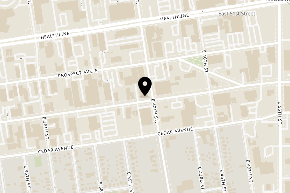 Map showing the location of Cilantro Thai Express 3915 Carnegie Ave on 3915 Carnegie Ave in Cleveland