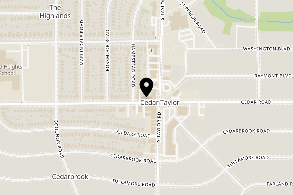 Map showing the location of Cilantro Thai Express 13441 Cedar Road on 13441 Cedar Rd in Cleveland Heights